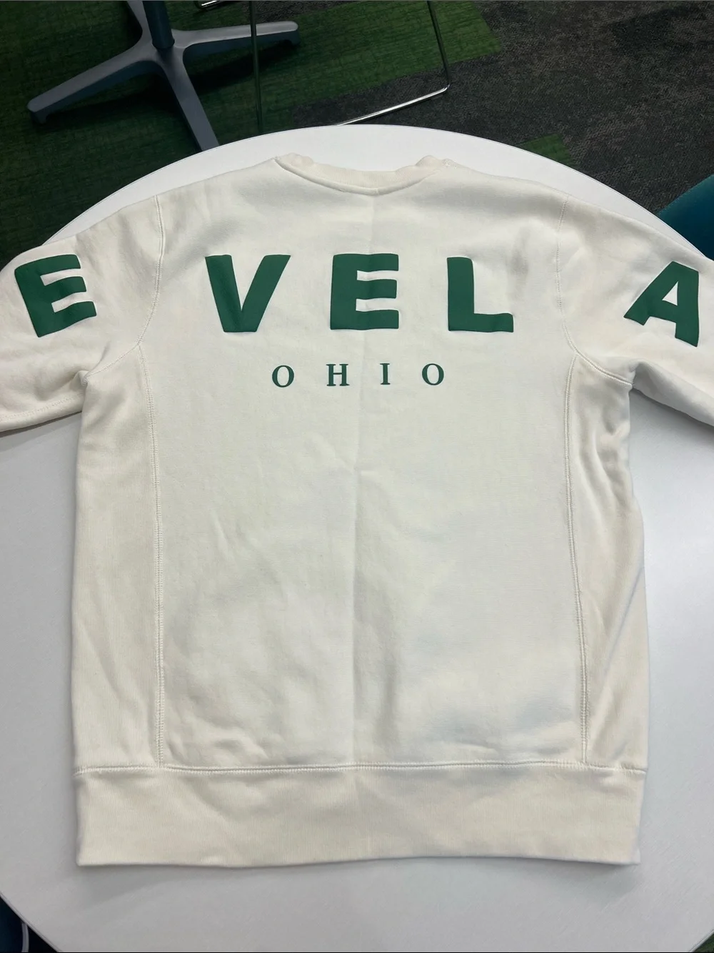 Emily Roggenburk return to cleveland puff crewneck long sleeve sweatshirt green - Picture 7 of 11